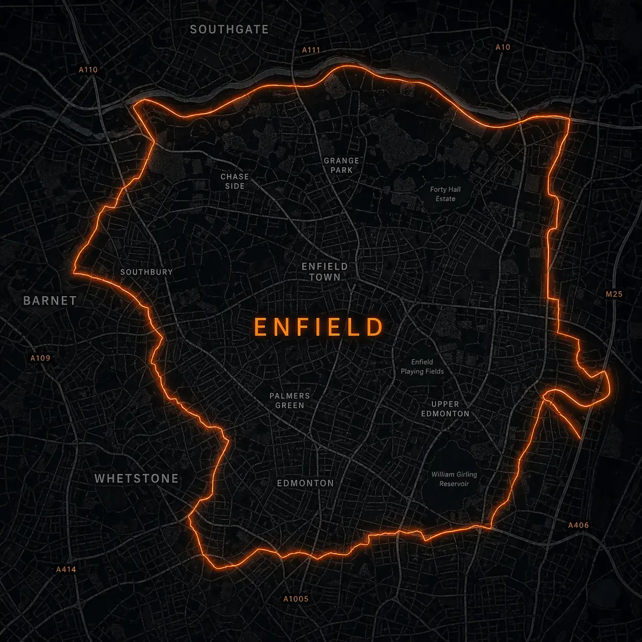 Leak detection service coverage map of Enfield, North London