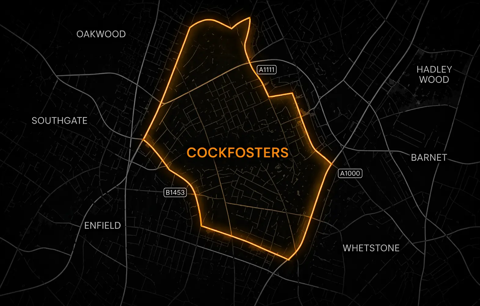 Leak detection service coverage map of Cockfosters, North London