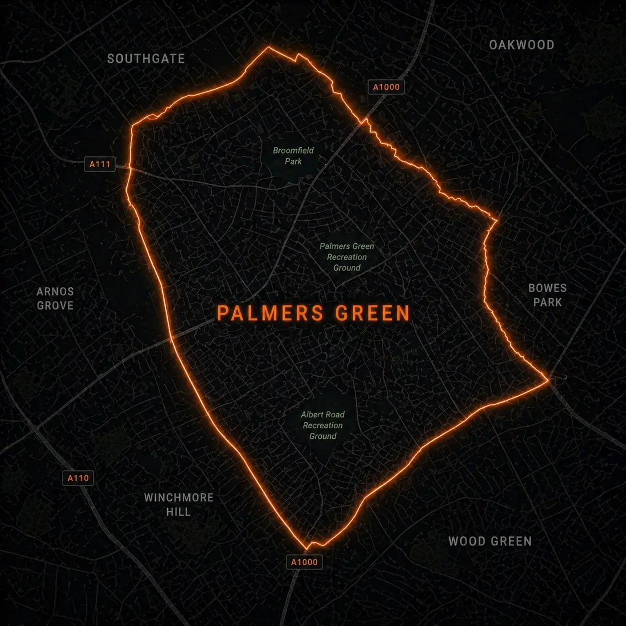 Leak detection service coverage map of Palmers Green, North London