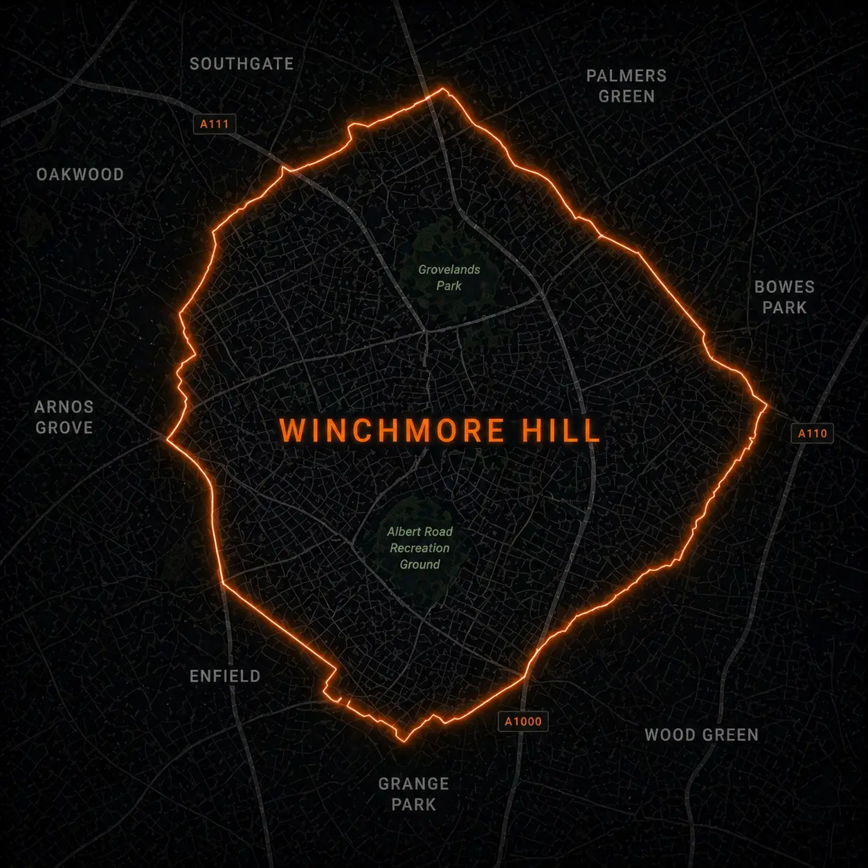 Leak detection service coverage map of Wichmore Hill, North London