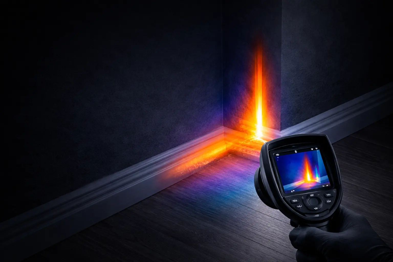 Thermal imaging leak detection in North London identifying hidden water leak behind wall